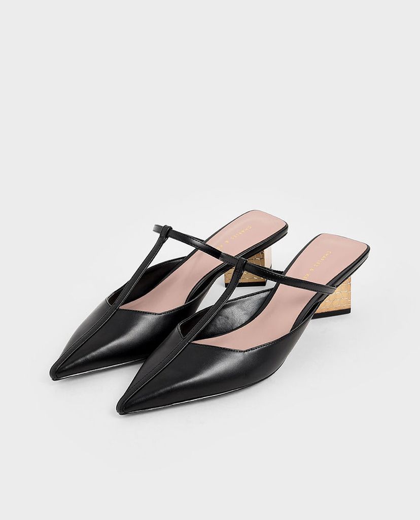 CHARLES & KEITH - Giày cao gót mũi nhọn T Bar Chrome