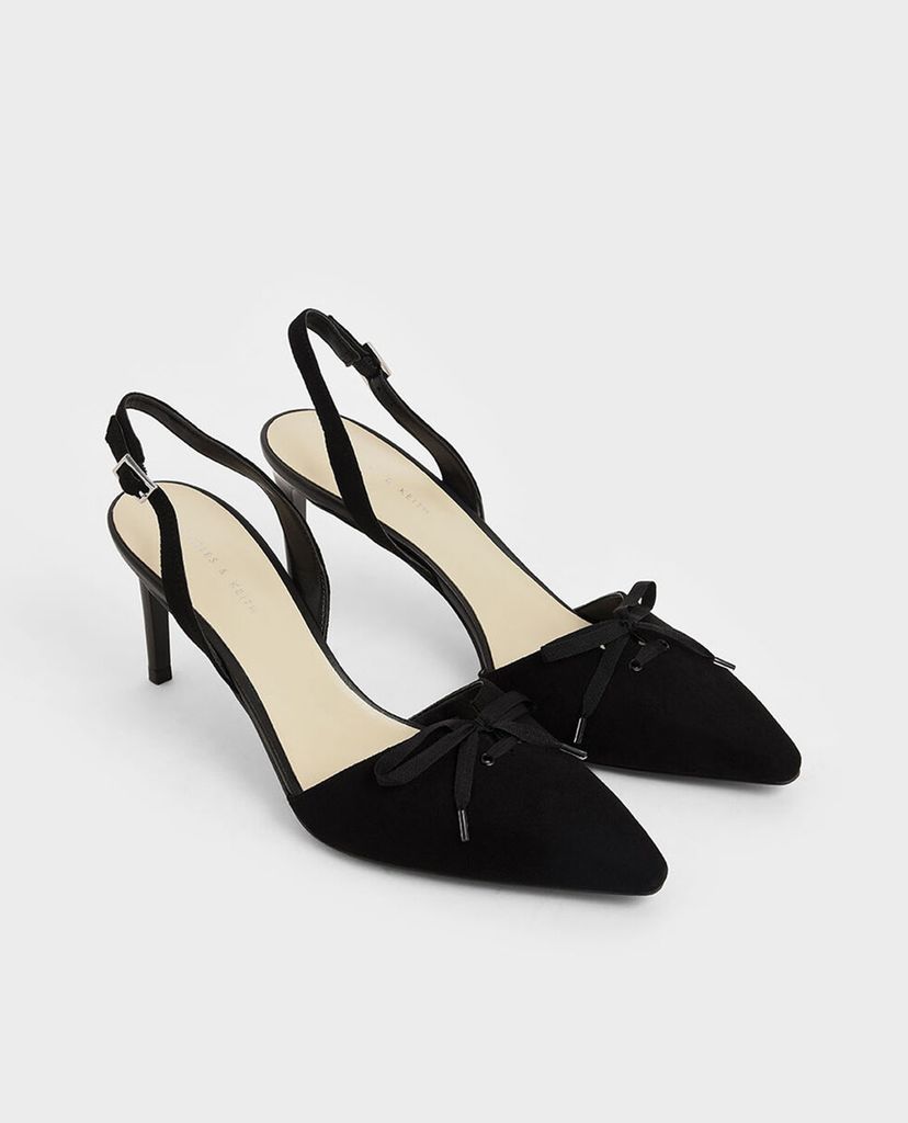 CHARLES & KEITH - Giày cao gót mũi nhọn Ribbon Tie Textured