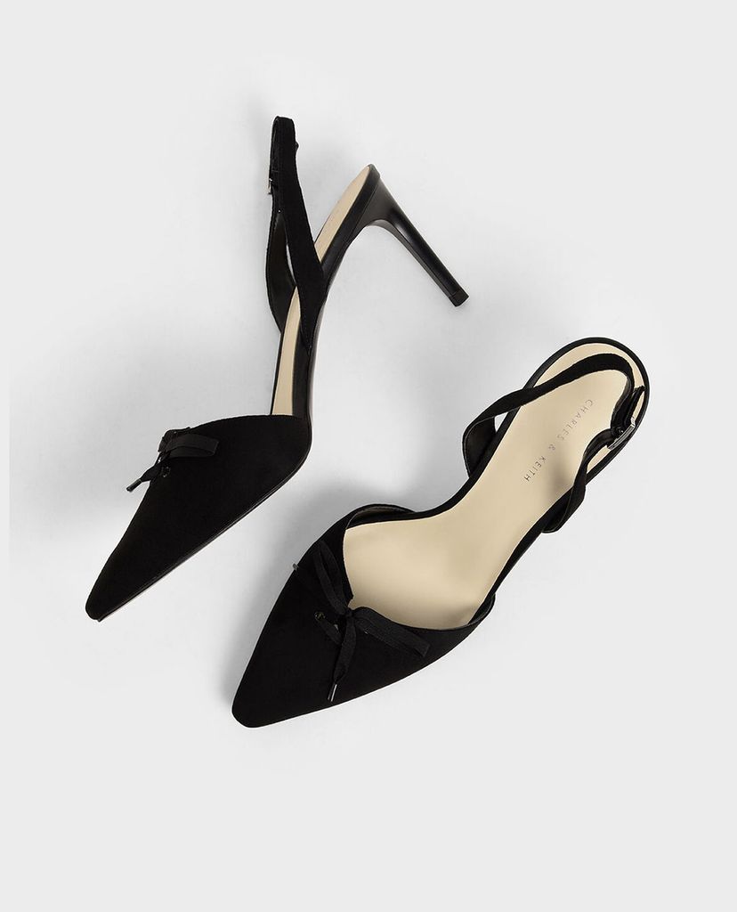 CHARLES & KEITH - Giày cao gót mũi nhọn Ribbon Tie Textured