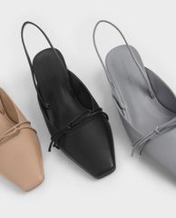 CHARLES & KEITH - Giày cao gót mũi nhọn đế vuông Front Tie Slingback