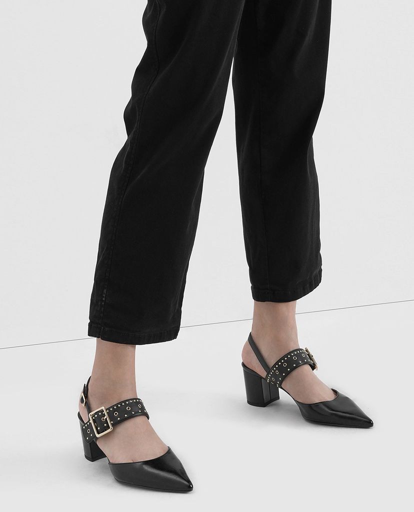CHARLES & KEITH - Giày cao gót mũi nhọn Studded Pointed Slingbacks