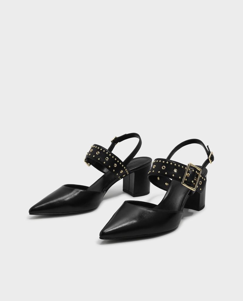 CHARLES & KEITH - Giày cao gót mũi nhọn Studded Pointed Slingbacks