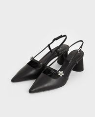 CHARLES & KEITH - Giày cao gót Houndstooth Flower Embellished