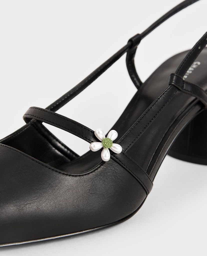 CHARLES & KEITH - Giày cao gót Houndstooth Flower Embellished