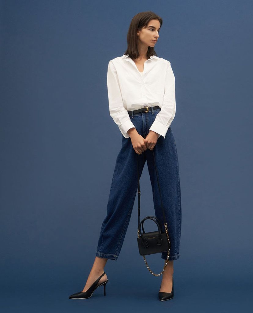 CHARLES & KEITH - Giày cao gót mũi nhọn Contrast Trim Slingback