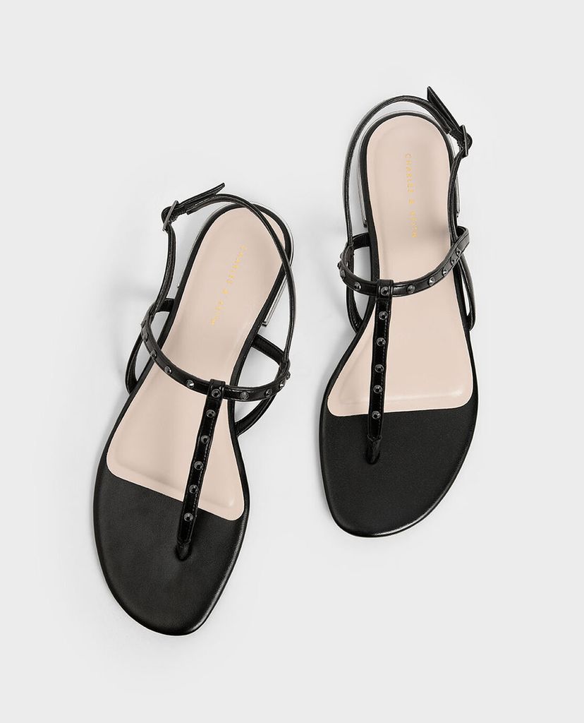 CHARLES & KEITH - Giày sandal nữ quai kẹp Studded Metallic