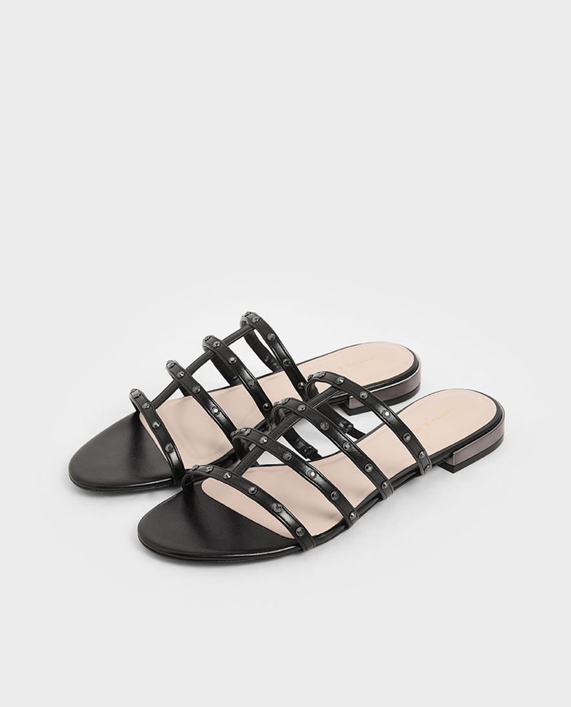 CHARLES & KEITH - Giày sandal nữ quai ngang Studded Satin Caged
