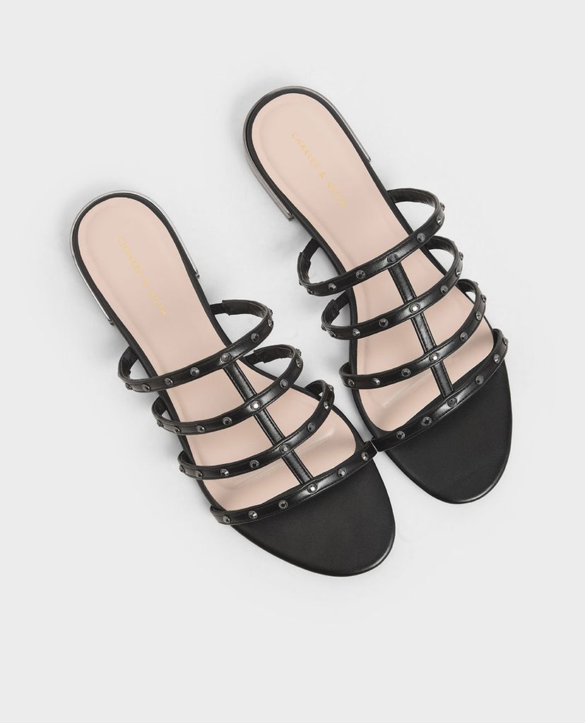 CHARLES & KEITH - Giày sandal nữ quai ngang Studded Satin Caged