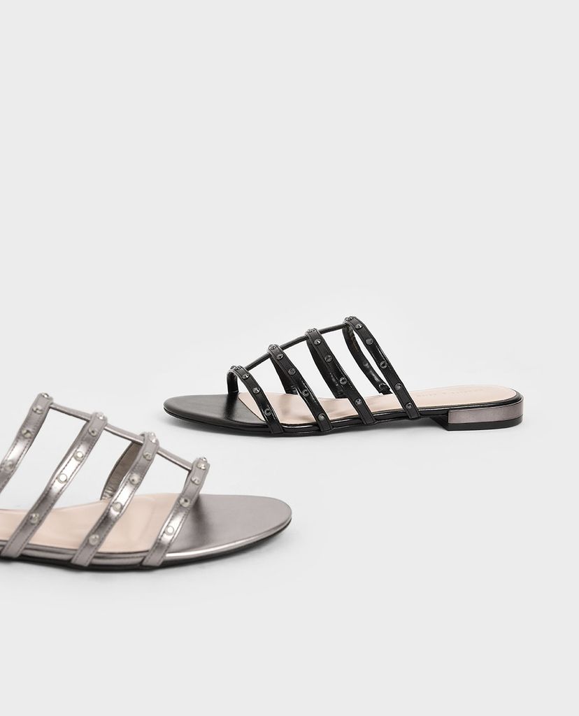 CHARLES & KEITH - Giày sandal nữ quai ngang Studded Satin Caged