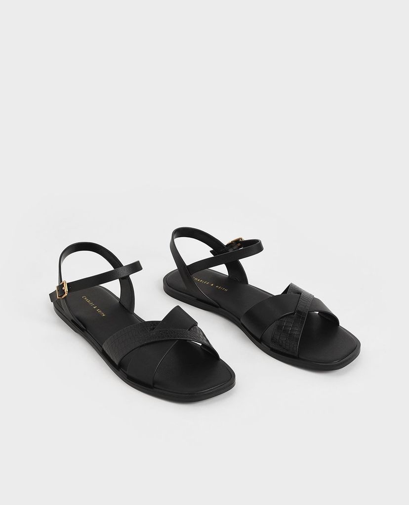 CHARLES & KEITH - Giày sandal nữ quai chéo Mock Croc