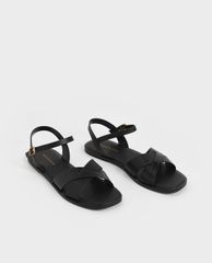 CHARLES & KEITH - Giày sandal nữ quai chéo Mock Croc