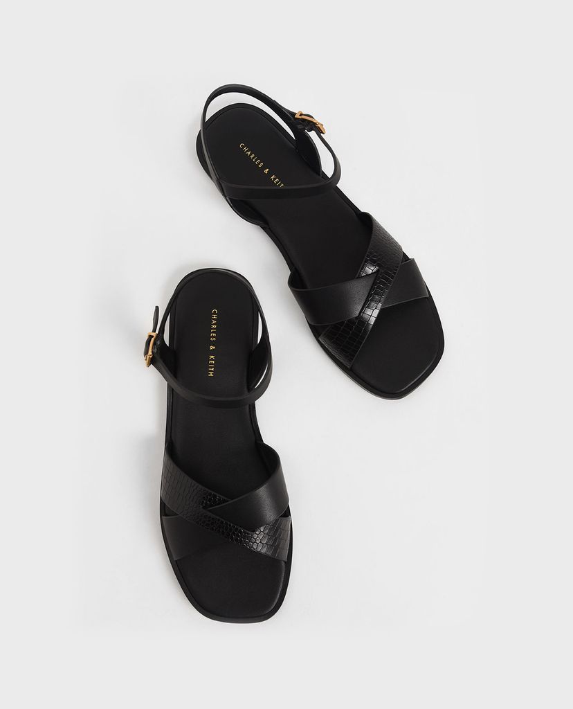 CHARLES & KEITH - Giày sandal nữ quai chéo Mock Croc