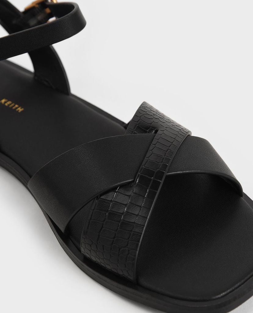 CHARLES & KEITH - Giày sandal nữ quai chéo Mock Croc