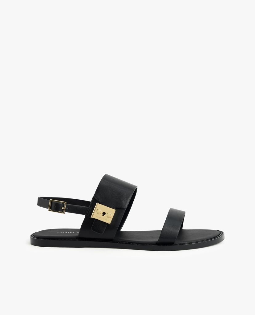 CHARLES & KEITH - Giày sandals nữ quai ngang Raffia Metallic Buckle