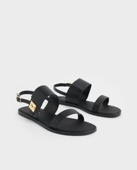 CHARLES & KEITH - Giày sandals nữ quai ngang Raffia Metallic Buckle