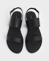 CHARLES & KEITH - Giày sandals nữ quai ngang Raffia Metallic Buckle