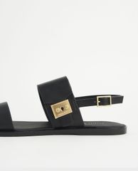 CHARLES & KEITH - Giày sandals nữ quai ngang Raffia Metallic Buckle