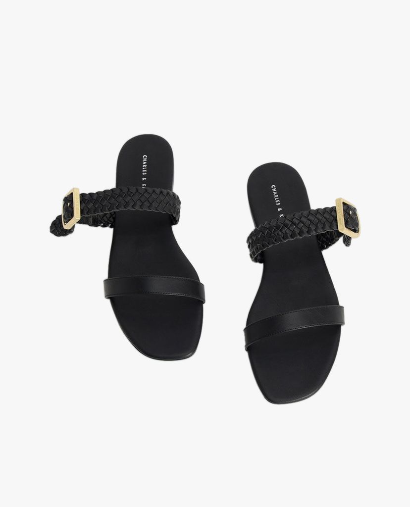 CHARLES & KEITH - Giày sandals nữ quai ngang bản vừa thời trang