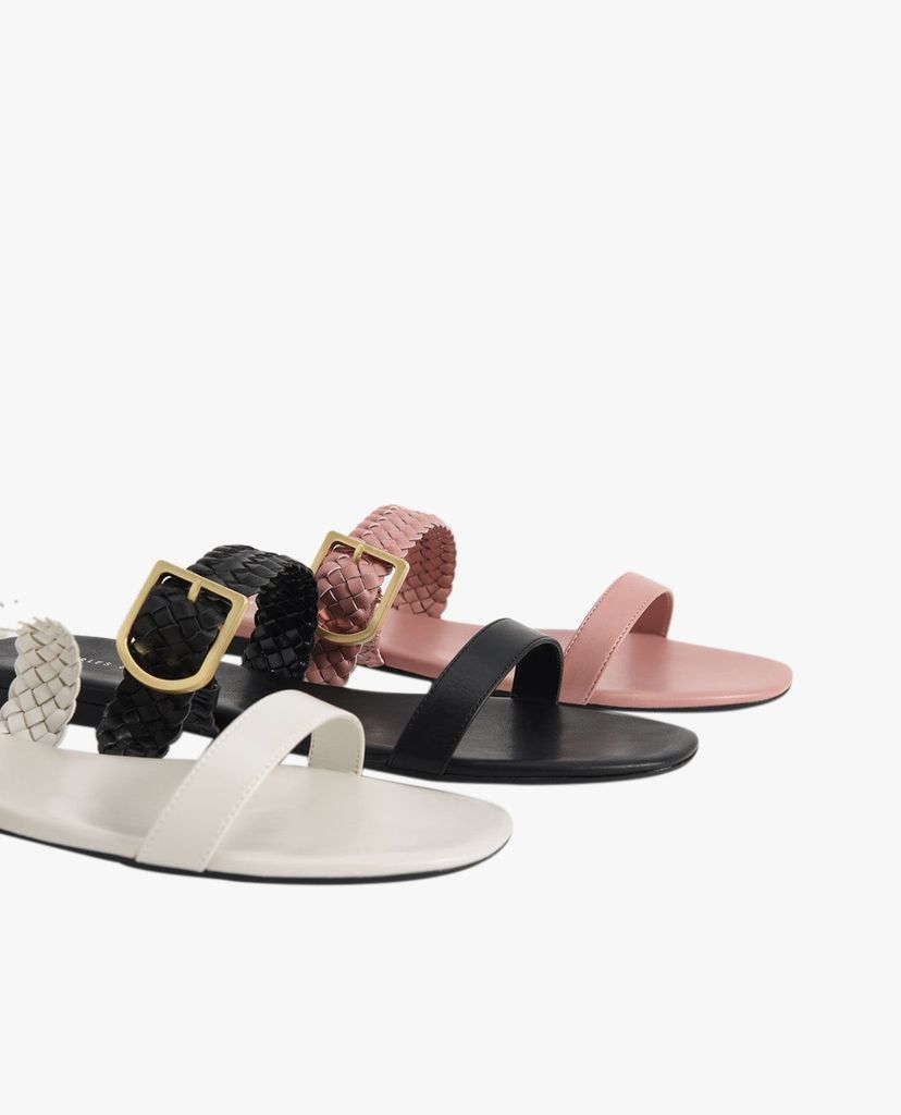 CHARLES & KEITH - Giày sandals nữ quai ngang bản vừa thời trang