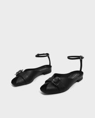 CHARLES & KEITH - Giày đế bệt nữ mũi tròn Anle Strap Peep Toe Flats