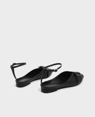 CHARLES & KEITH - Giày đế bệt nữ mũi tròn Anle Strap Peep Toe Flats