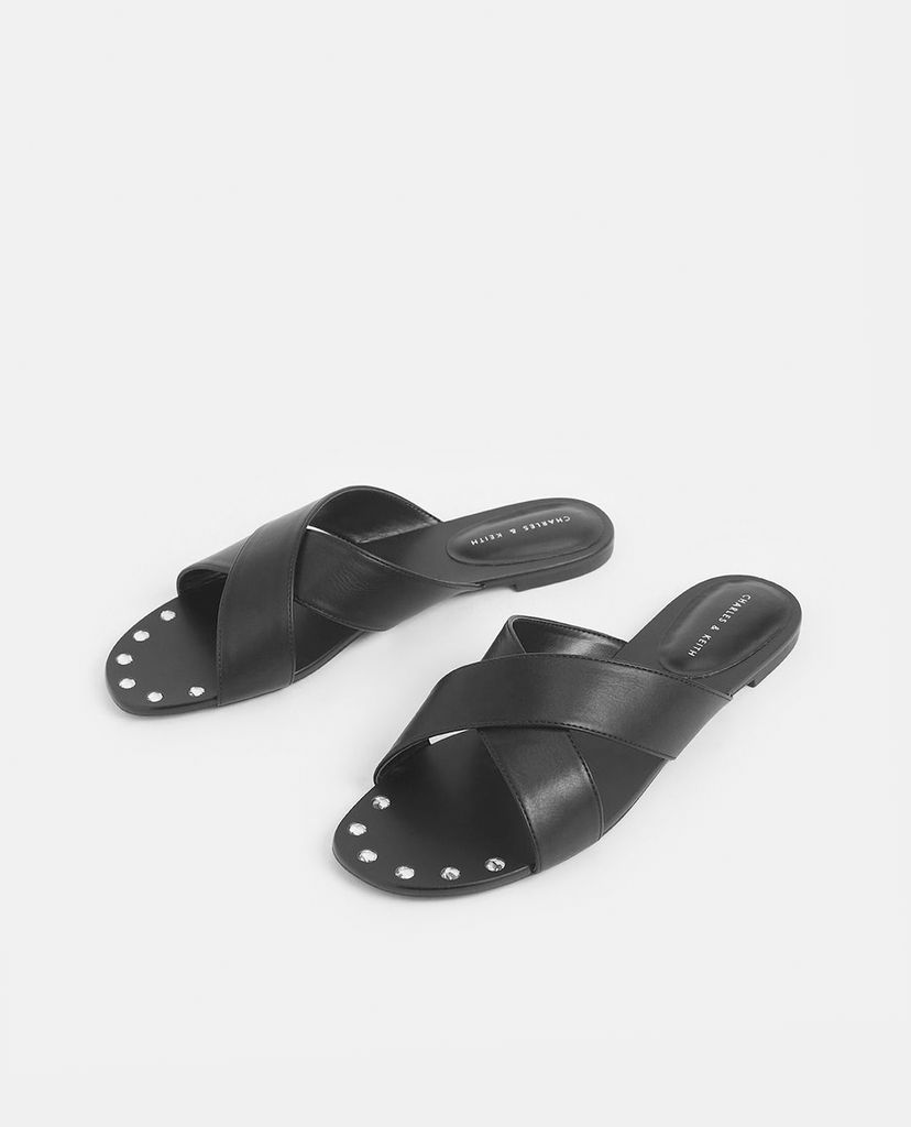 CHARLES & KEITH - Giày sandal nữ quai chéo Metallic Embellished Sole