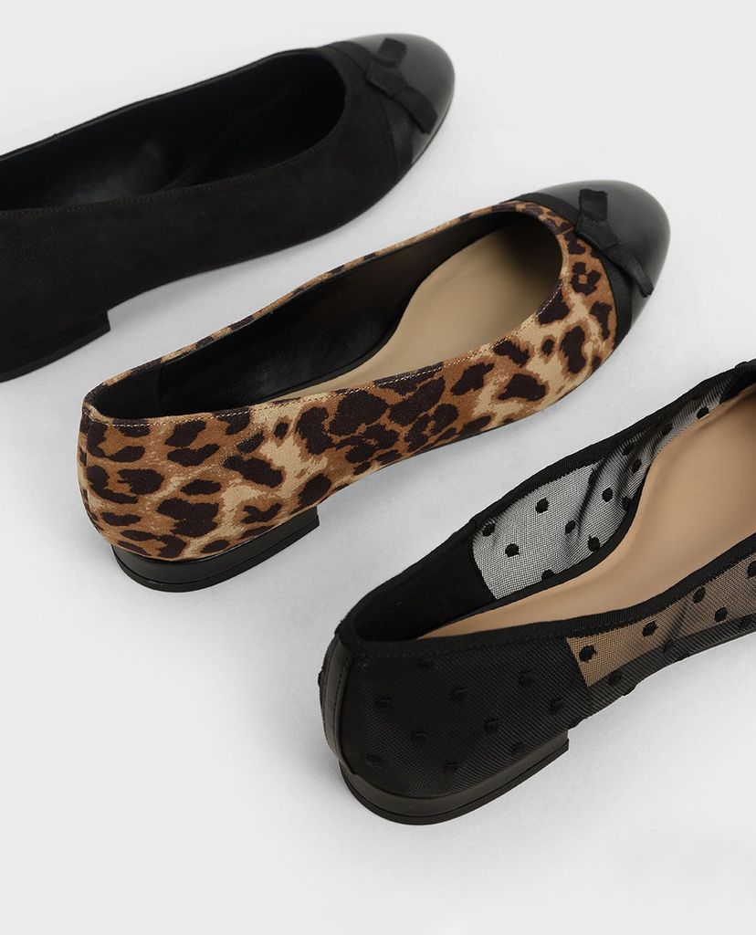 CHARLES & KEITH - Giày đế bệt nữ mũi tròn Mesh Bow Tie Ballerina