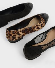 CHARLES & KEITH - Giày đế bệt nữ mũi tròn Mesh Bow Tie Ballerina