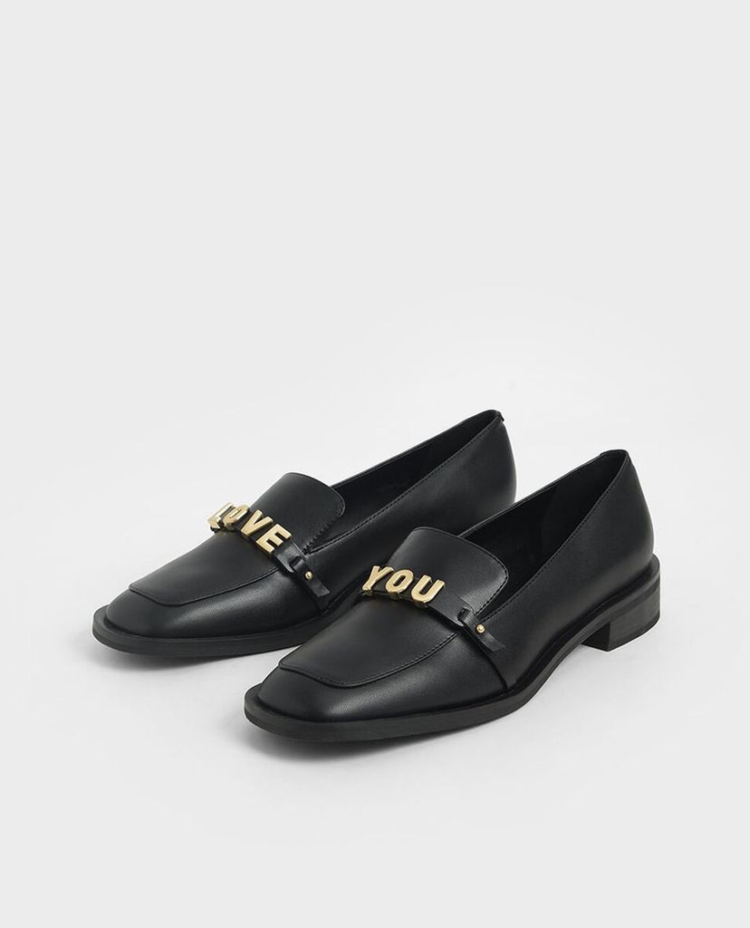 CHARLES & KEITH - Giày đế bệt nữ mũi vuông Love You Loafer