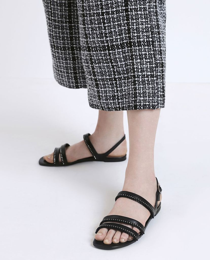 CHARLES & KEITH - Giày sandal nữ quai ngang Gem Embellished