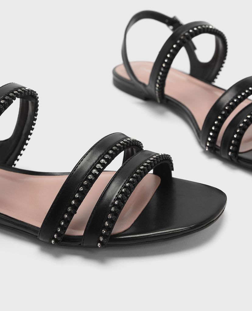 CHARLES & KEITH - Giày sandal nữ quai ngang Gem Embellished