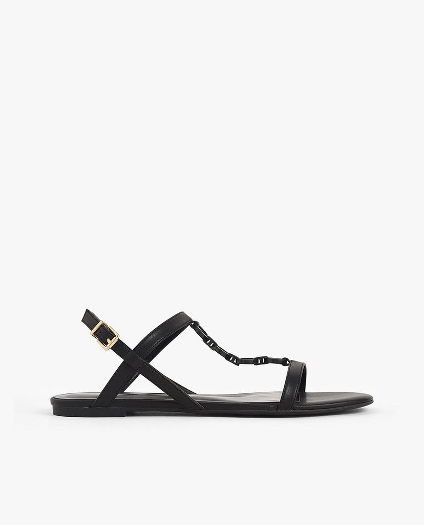 CHARLES & KEITH - Giày sandals nữ hở mũi quai ngang Wood Effect Chain Link