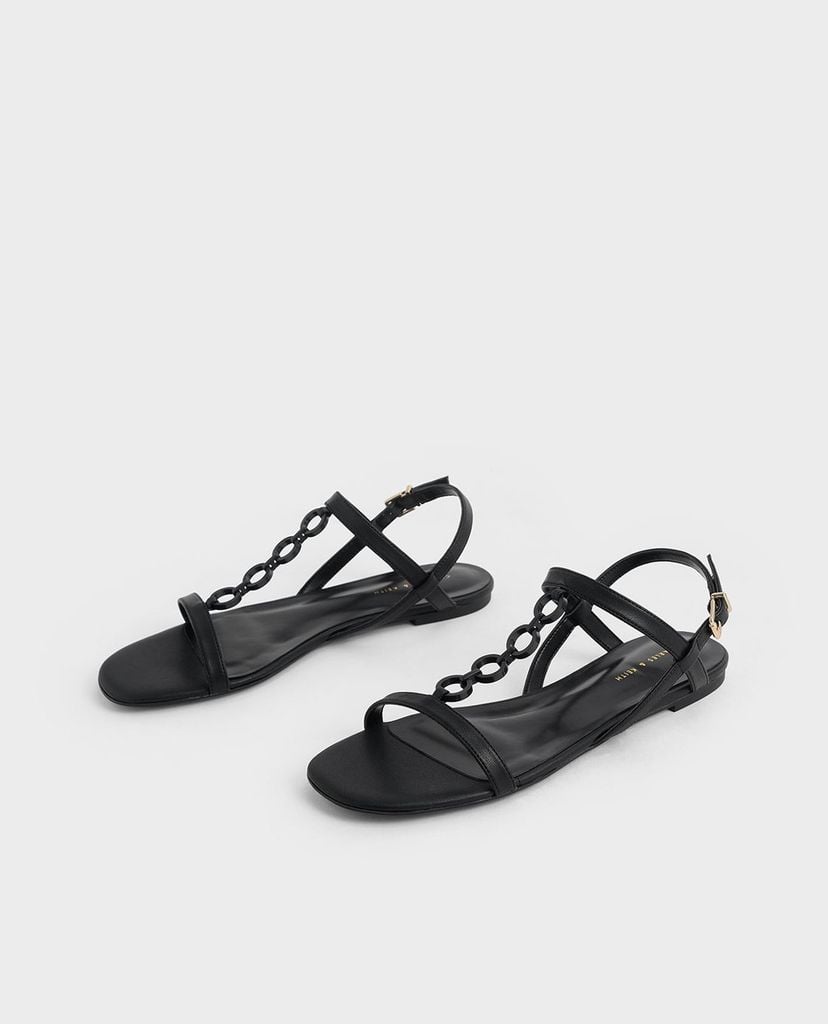 CHARLES & KEITH - Giày sandals nữ hở mũi quai ngang Wood Effect Chain Link