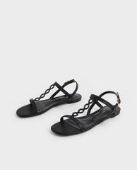 CHARLES & KEITH - Giày sandals nữ hở mũi quai ngang Wood Effect Chain Link