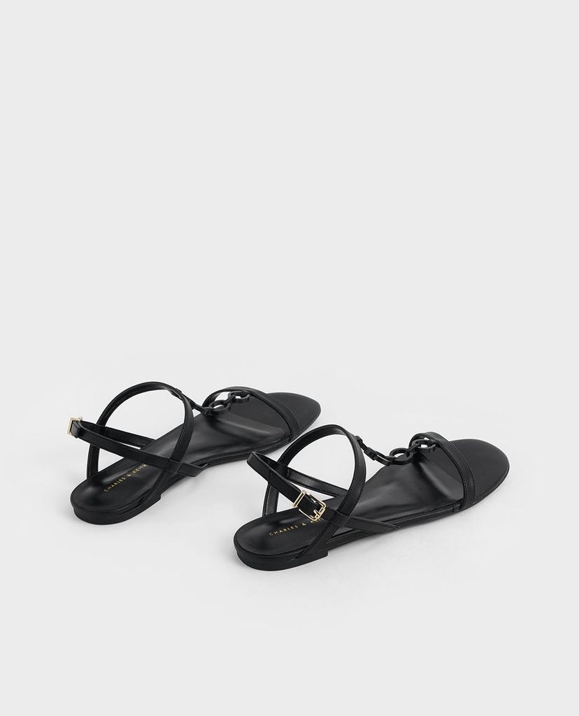 CHARLES & KEITH - Giày sandals nữ hở mũi quai ngang Wood Effect Chain Link