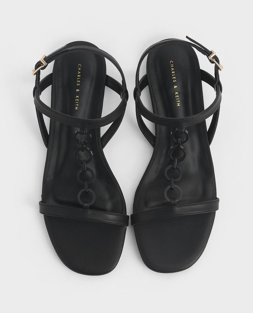 CHARLES & KEITH - Giày sandals nữ hở mũi quai ngang Wood Effect Chain Link