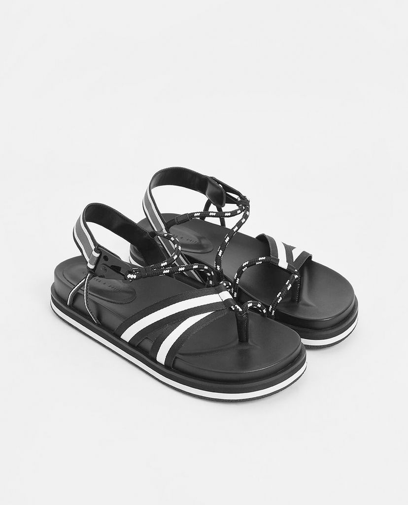 CHARLES & KEITH - Giày sandal nữ quai ngang Two Tone Grosgrain & Rope
