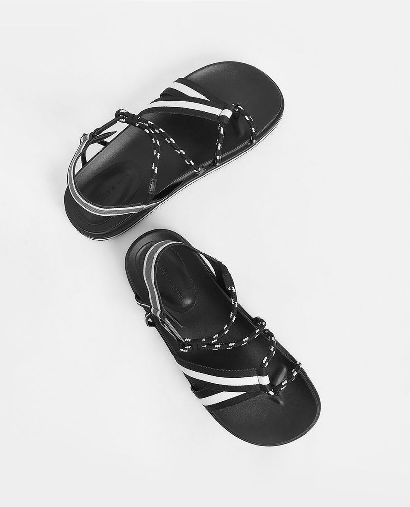 CHARLES & KEITH - Giày sandal nữ quai ngang Two Tone Grosgrain & Rope