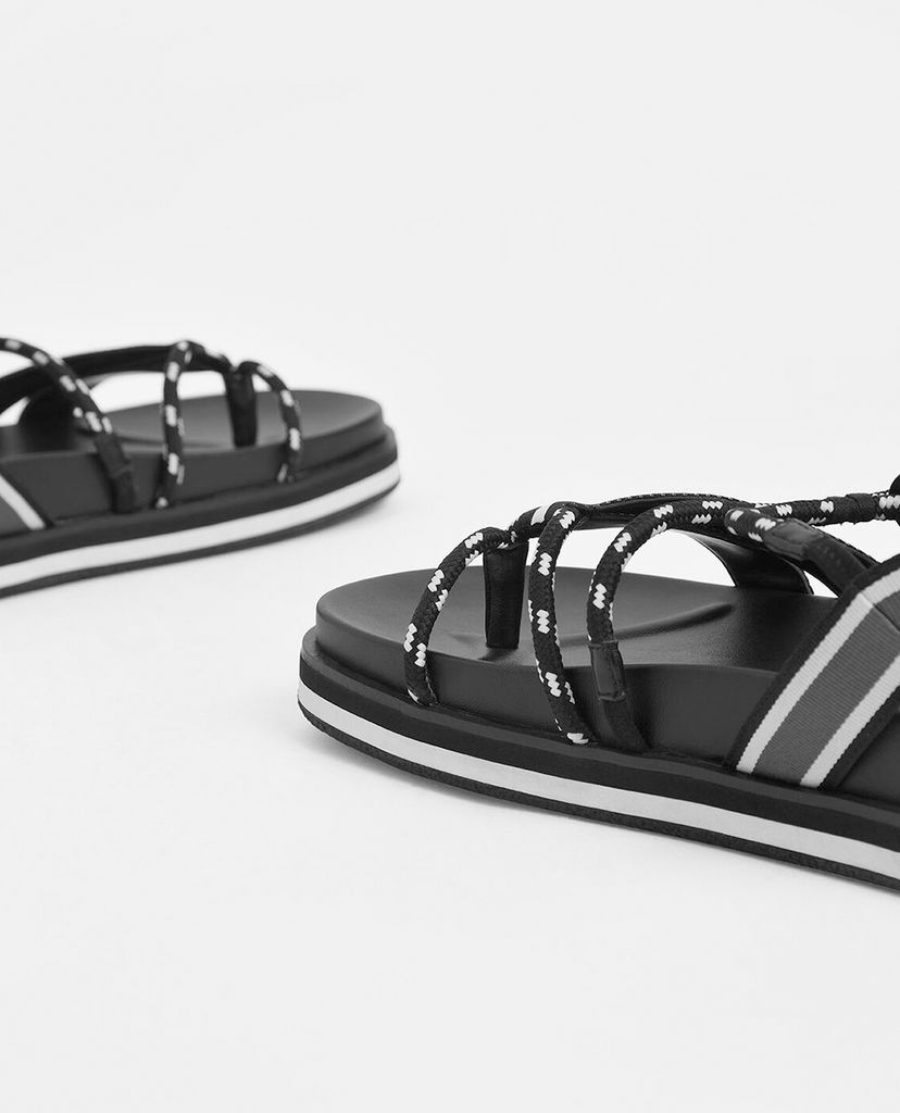 CHARLES & KEITH - Giày sandal nữ quai ngang Two Tone Grosgrain & Rope