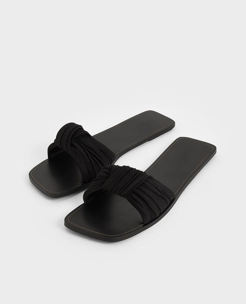 CHARLES & KEITH - Dép nữ quai ngang xếp nếp thời trang