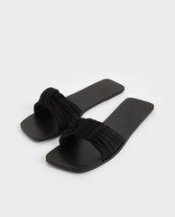 CHARLES & KEITH - Dép nữ quai ngang xếp nếp thời trang