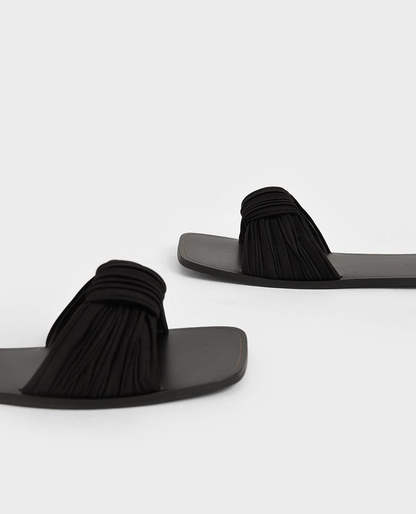 CHARLES & KEITH - Dép nữ quai ngang xếp nếp thời trang