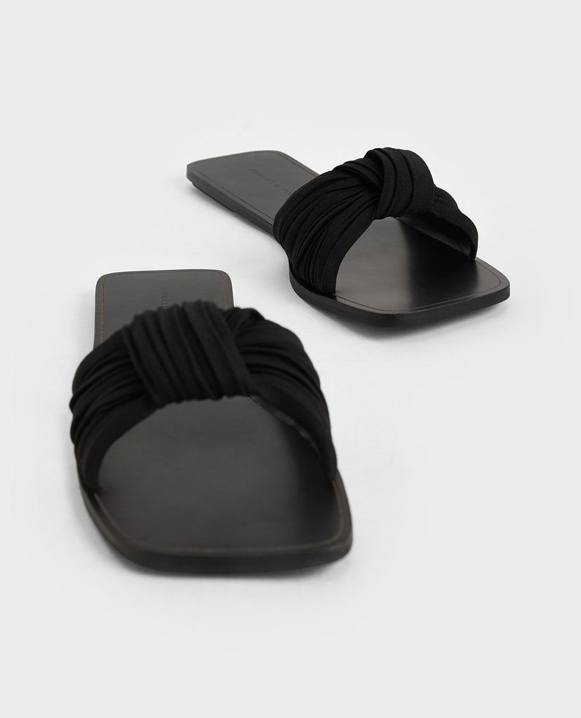 CHARLES & KEITH - Dép nữ quai ngang xếp nếp thời trang