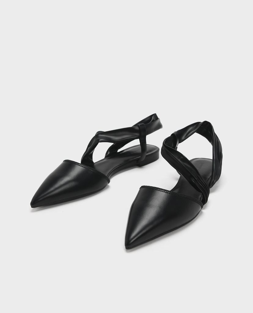 CHARLES & KEITH - Giày sandals nữ mũi nhọn Ruched Strap Covered Flat