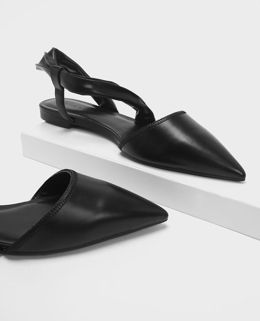 CHARLES & KEITH - Giày sandals nữ mũi nhọn Ruched Strap Covered Flat