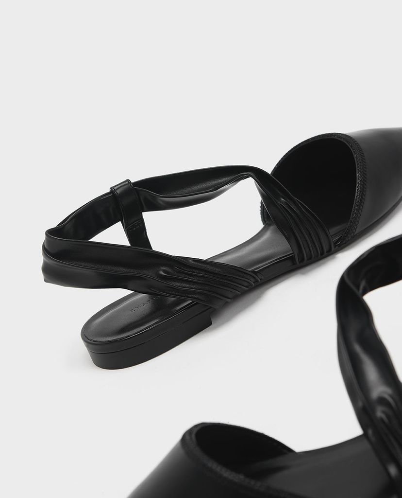 CHARLES & KEITH - Giày sandals nữ mũi nhọn Ruched Strap Covered Flat