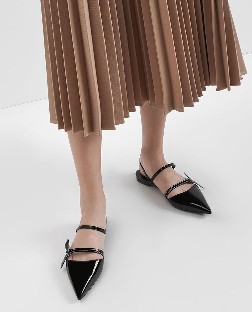 CHARLES & KEITH - Giày đế bệt mũi nhọn Front Knot Tie Patent Slingback