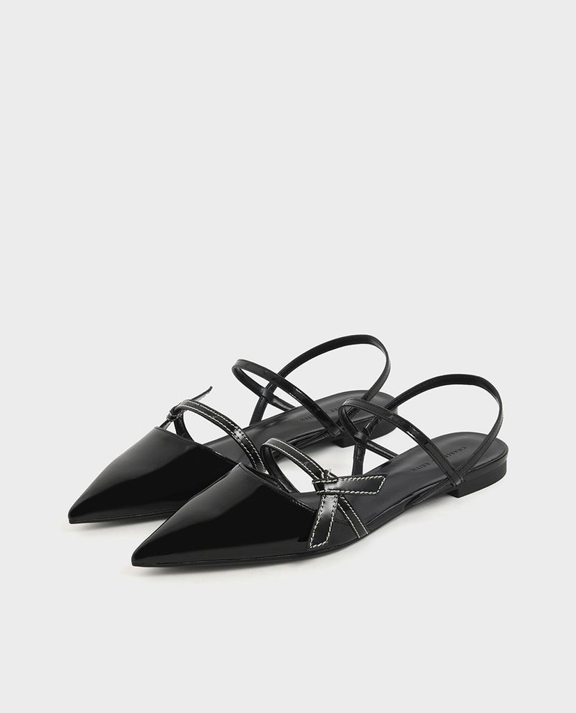 CHARLES & KEITH - Giày đế bệt mũi nhọn Front Knot Tie Patent Slingback