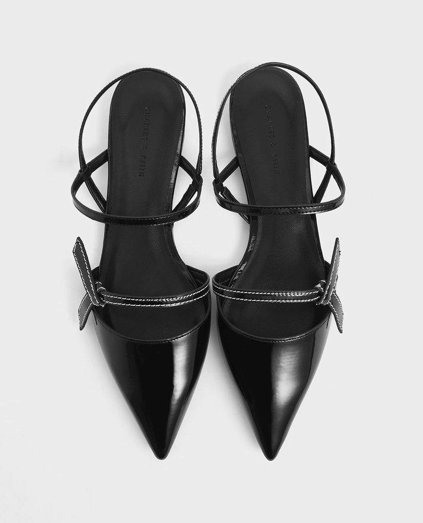 CHARLES & KEITH - Giày đế bệt mũi nhọn Front Knot Tie Patent Slingback