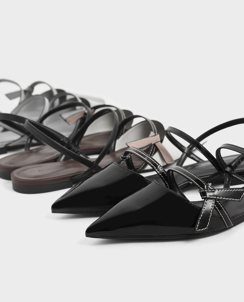 CHARLES & KEITH - Giày đế bệt mũi nhọn Front Knot Tie Patent Slingback